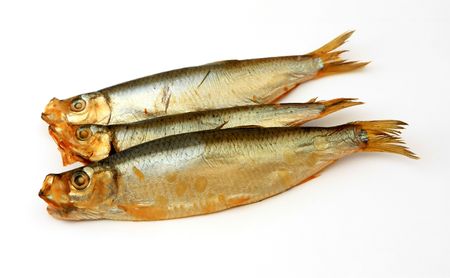 Smoked fish, isolated on white