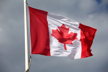 Canadian flag waving in the windの写真素材