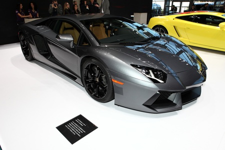 The new Lamborghini Aventador displayed at the 2012 Paris Motor Show on September 30, 2012 in Parisのeditorial素材