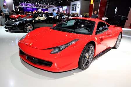 The Ferrari 458 Italia displayed at the 2012 Paris Motor Show on October 14, 2012 in Parisのeditorial素材