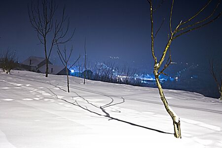 viewing winter in the nightの写真素材