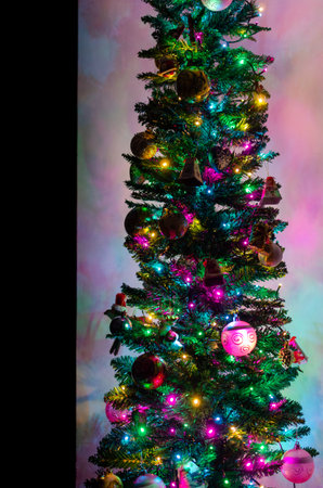 Decorated New Year and Christmas tree indoor