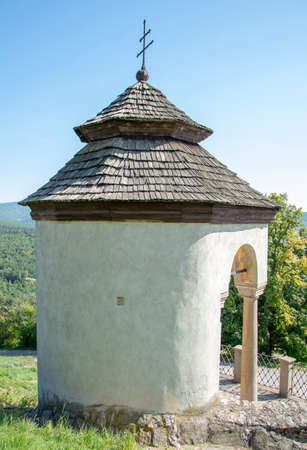 The Baroque Chapel of St. Jan Nepomucky, in front of Krasna Horka Castle. Slovakia.の写真素材