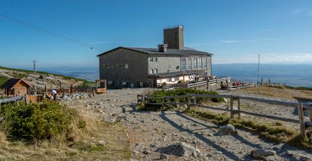 Tatranska Lomnica, Slovakia - October 20, 2019 : Cable car station. Upper station cableway Skalnate Pleso, mountain lake,  in Tatranska Lomnica, High Tatras, Slovakia.のeditorial素材