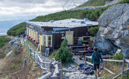 Tatranska Lomnica, Slovakia - October 20, 2019 : Alpine chalet Skalnata chata in High Tatras mountains. Mountain hut near the Lomnicky peak. Tatranska Lomnica. Slovakia.のeditorial素材