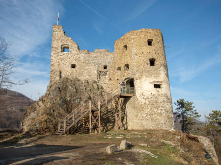 Ruins of medieval gothic castle Reviste. Revistske Podzamcie castle. Slovakia.の写真素材