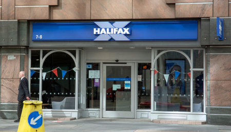 London, UK - May, 7, 2023 : Halifax high street bank branch in London. Halifax is a British Bank, part of the Lloyds Banking Group.のeditorial素材
