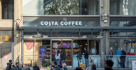 London, UK - May, 7, 2023 : The exterior of a Costa coffee shop in London. Costa Coffee is a British coffeehouse chain with headquarters in Loudwater, England.のeditorial素材