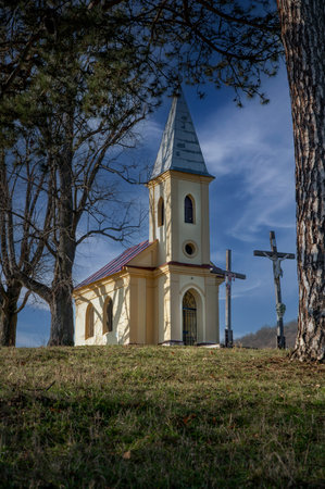 Neo-Gothic Chapel of the Sacred Heart of Jesus. Calvary in Zarnovica. Slovakia.の写真素材