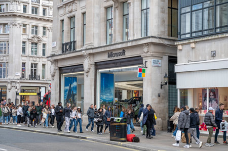 London, UK - March, 23, 2024 : Microsoft store in London. Oxford street. UK.のeditorial素材