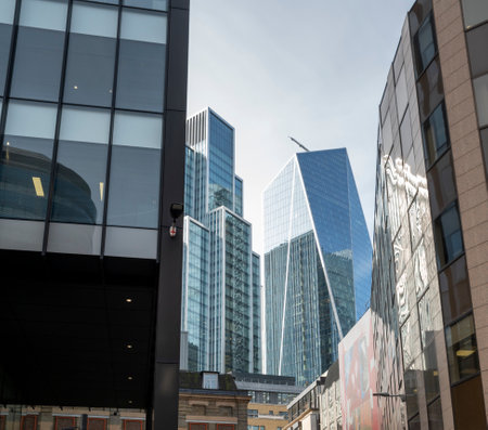 London skyline, office buildings in the city financial business district. Modern city building architecture with glass fronts. London. UK.の写真素材