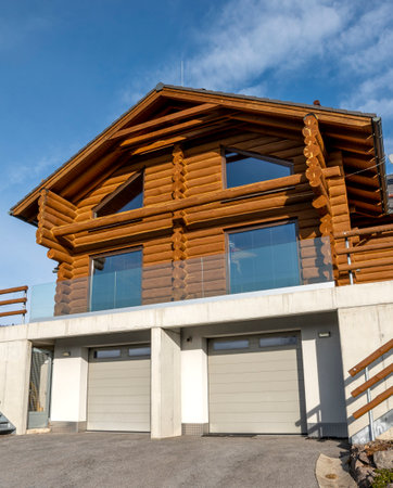 House made of wooden logs. Modern Log houseの写真素材