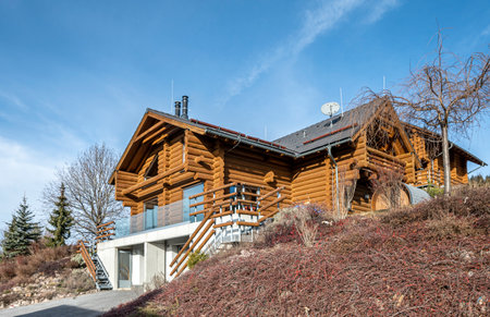 House made of wooden logs. Modern Log houseの写真素材