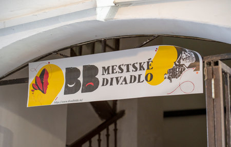 City Theatre Banska Bystrica sign. (Mestske divadlo Banska Bystrica)の写真素材
