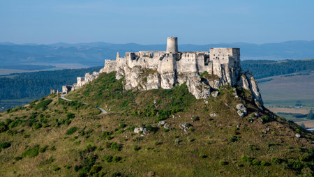 Aerial view of The ruins of Spis Castle. Unesco World Heritage Site. Spisske Podhradie. Slovakia.の写真素材