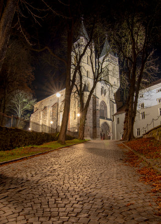 Basilica Minor of Saint Benedict at night. Monastery in Hronsky Benadik. Slovakia.の写真素材