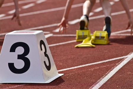 sprint start in track and fieldの写真素材