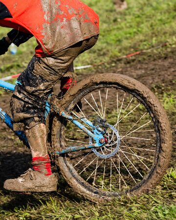 mountain biker in mudの写真素材