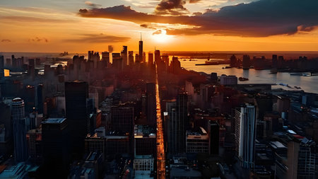 city landscape skyscrapers drone view at nightの素材