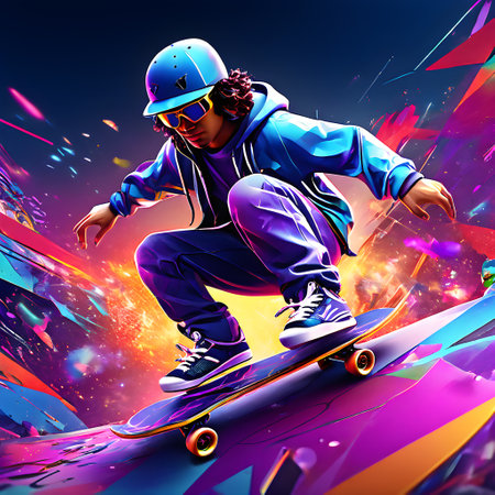 skateboarders morph into fluid curves embodying the dynamism of the movementsの素材