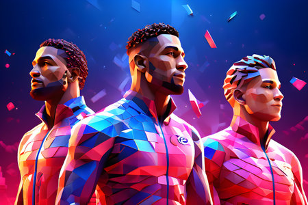 athletes morph into fluid curves embodying the dynamism of the movementsの素材