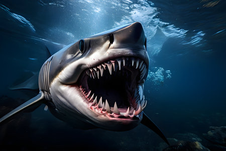 goblin shark mid hunt in deep ocean seaの素材