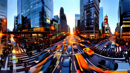 illustration of rush hour city intersection in a 360 degreeの素材