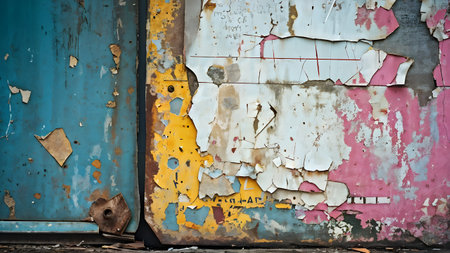 grunge ripped torn placard posters background in white, pink, blue and yellow colorsの素材