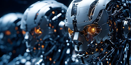 advanced humanoid robot heads illustrating future robot conceptsの素材