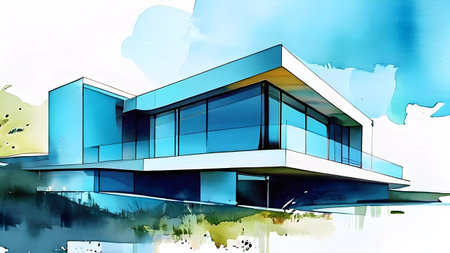 abstract watercolor composition of futuristic architecture with minimalistic modern bio styleの素材