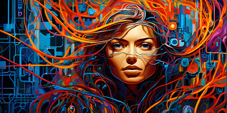 abstract illustration of artificial intelligence as an intricate web of neural networksの素材