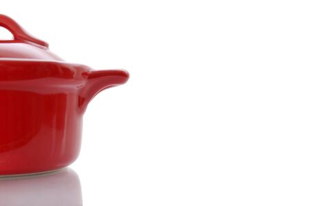 Ceramic, red pan on white backgroundの写真素材