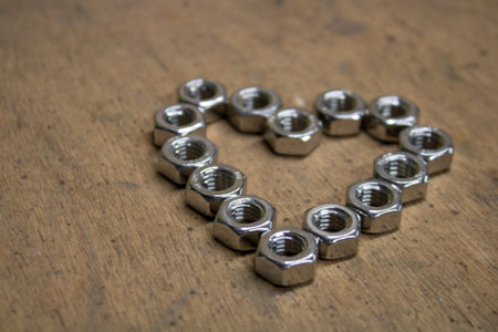 Heart made of nuts size M8. Industrial, love for craftmanship