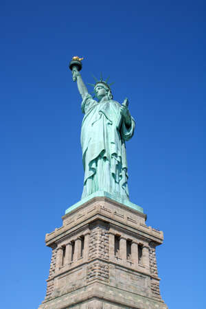 Portrait view of the Statue of Liberty in New York City.の写真素材