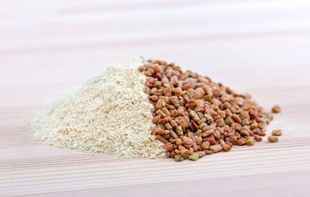 raw and crushed fenugreekの写真素材