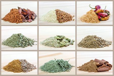 Collage of different spicesの写真素材