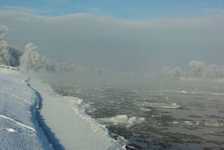 Ice floes on the river Elbe - Dresden, Germany