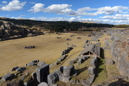 Sacsayhuaman, large fortress and temple complex by the Inca culture in the hills above Cusco, Peru, South America.のeditorial素材