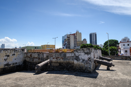 Cartagena de Indias, Bolivar/Colombia, December 13, 2017: Defensive wall in front of skyline at walled city of Cartagena, Colombia, South America.のeditorial素材