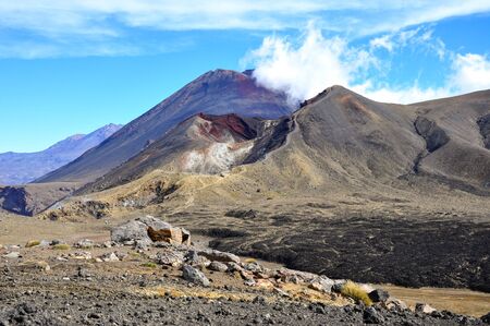 Volcanic landscape, Red Crater and Mount Ngauruhoe at Tongariro Alpine Crossing , Tongariro National Park, North Island, New Zealand.の写真素材