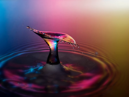 Falling drops of water. Splash effect after collision a falling drops with water surfaceの写真素材