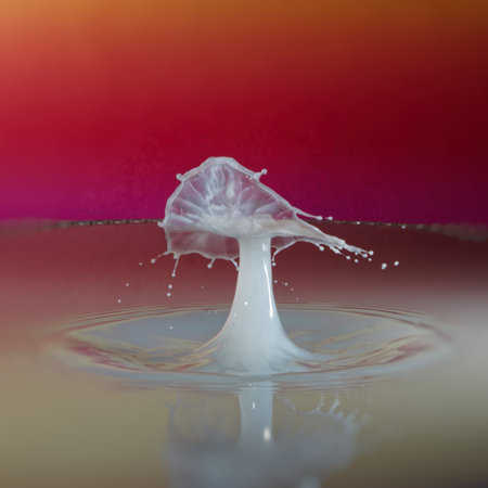 Falling drops of water. Splash effect after collision a falling drops with water surfaceの写真素材