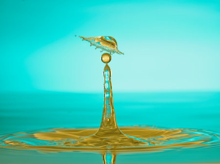 Falling drops of water. Splash effect after collision a falling drops with water surfaceの写真素材