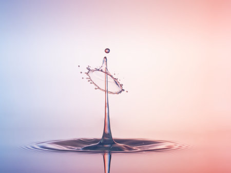 Falling drops of water. Splash effect after collision a falling drops with water surfaceの写真素材