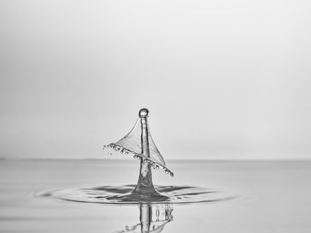 water drop collision on a wet surface. Black and white photo.の写真素材