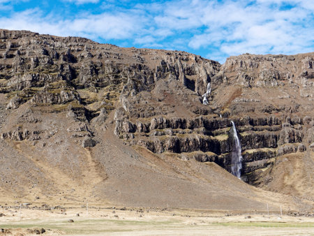Hengifoss Waterfall, Iceland. Hengifoss Waterfall is one of the most beautiful waterfalls in Iceland.の写真素材