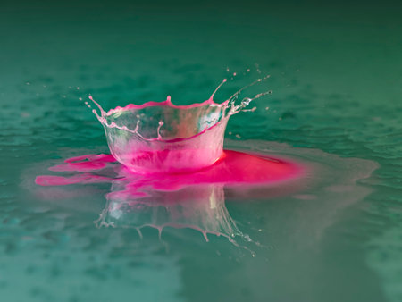 Falling drops of water. Splash effect after collision a falling drops with water surface