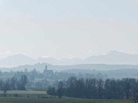 Misty morning in Bavariaの写真素材