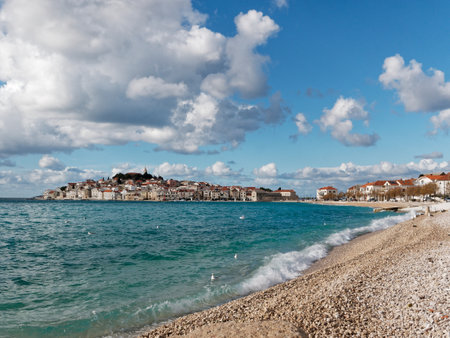 Panoramic view of the town of Primosten in Croatiaの写真素材