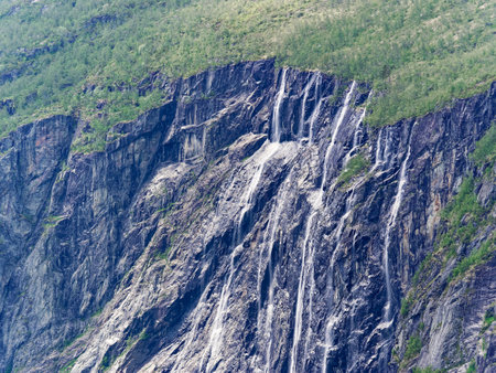 Waterfall in Norway. Geirangerfjord. Summer landscape.の写真素材